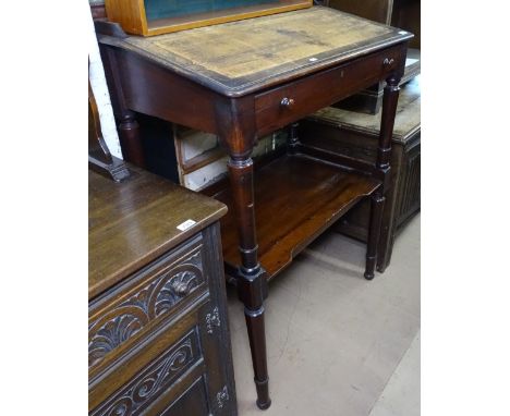 A Victorian mahogany clerk's desk, with single frieze drawer and shelf under, raised on turned legs, bearing label for Solomo