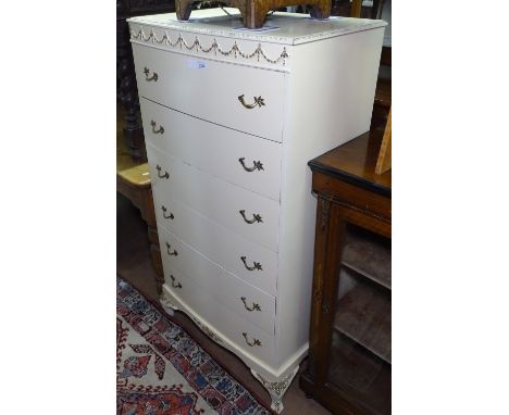 A cream painted bow-front chest of 6 shorts drawers, W70cm 