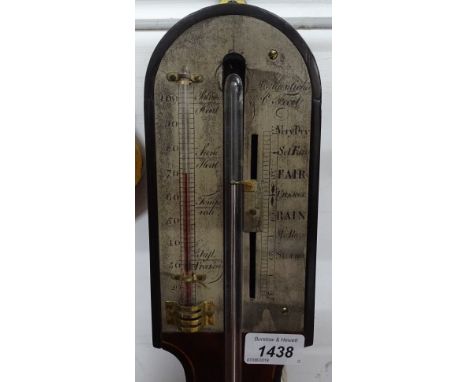 A Georgian mahogany and satinwood strung stick barometer, L90cm 