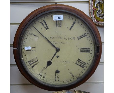 A mahogany-cased wall clock by Smith, 14" across 