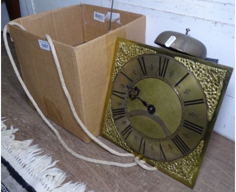 An Antique 10" square brass longcase clock dial, with 30-hour bell striking movement, dial marked E Scrivener Guildford, comp