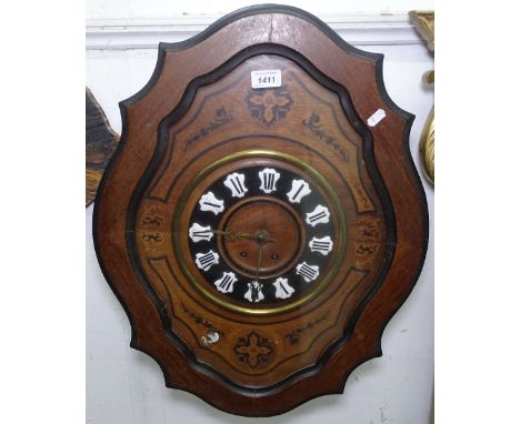 A French walnut and marquetry decorated comtoise wall clock, with 2-train movement, W48cm 
