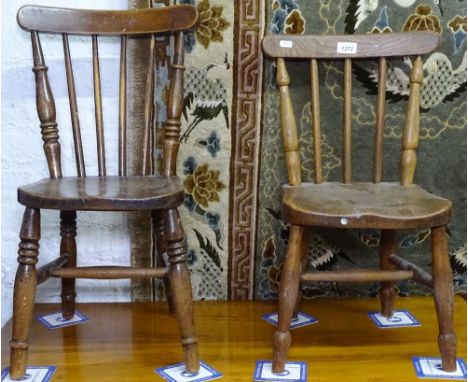 2 Antique child's elm-seated stick-back chairs 