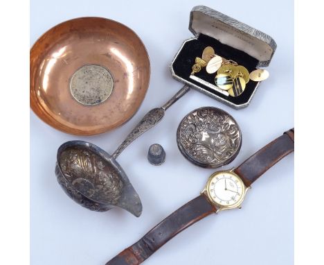 Cufflinks, wristwatch, ladle etc 