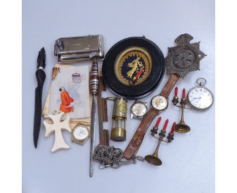 Wristwatches, a miniature miner's lamp, a pocket watch etc 