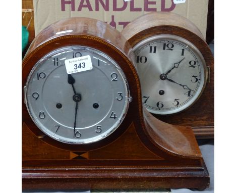 A 2-train mantel clock, and an oak-cased clock 