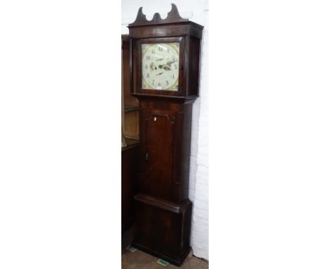 An 18th century 8-day longcase clock, having a 14" square enamel dial and 2 further subsidiary dials, in a crossbanded oak ca