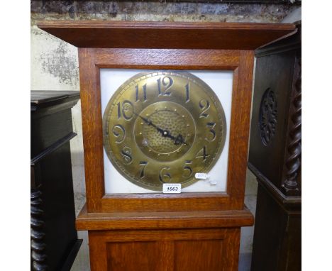 An Art Deco style oak-cased clock, with brass dial and quartz movement, H180cm 