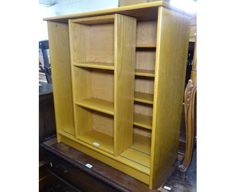 A modern oak-effect open bookcase with sliding shelf, W75cm, H80cm 