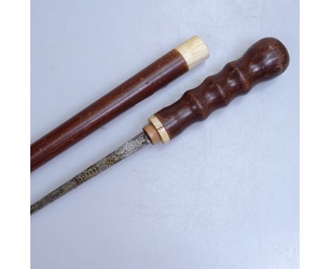 A teak sword stick with ivory mount 