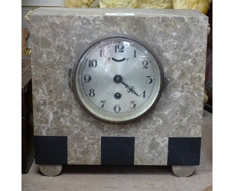 An Art Deco marble-cased mantel clock, height 9" 