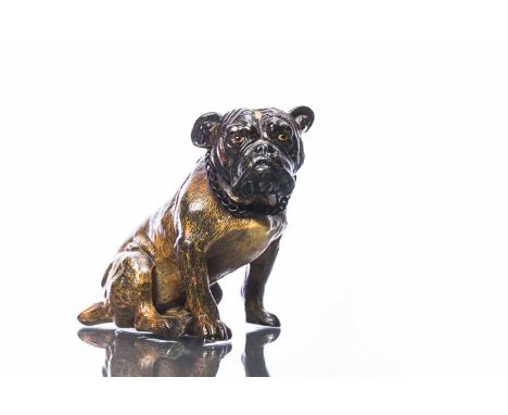 ATTRACTIVE LATE 19TH CENTURY AUSTRIAN PAINTED SPELTER TABLE LIGHTER
in the form of a seated brindle bulldog, 13cm high