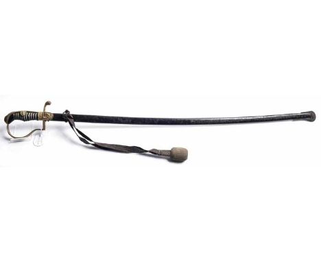 ENGLISH NAVAL OFFICER'S DRESS SWORD
with fullered blade, the brass hilt with wire bound grip, with steel scabbard, 98cm long 