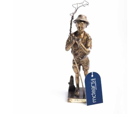 LAVERGNE (AFTER) - PECHEUR
a gilded bronze figure of a young angler, on a fixed oblong base, 20cm high 
