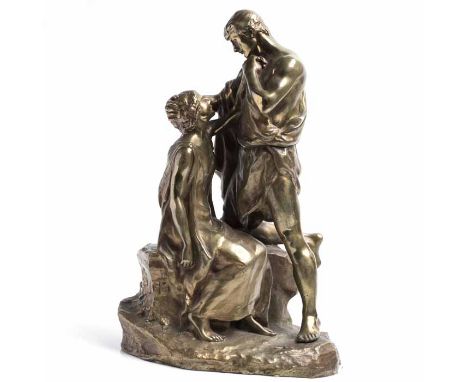FRENCH CAST BRONZE STATUE AFTER GEORGES COLIN (FRENCH 1876-1917)
modelled as a pair of lovers in classical dress, evidence of