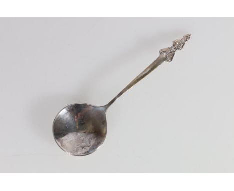 Art Nouveau silver spoon with stylised floral finial by Liberty and Co., London, 1899, 86g, 21cm long.