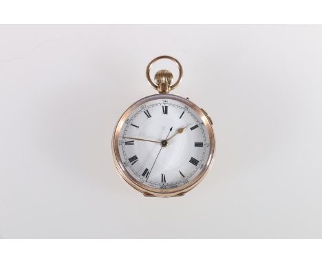9ct gold open-face pocketwatch, the white enamel dial with Roman numerals, stamped 9 and 375, 74.9g gross. 