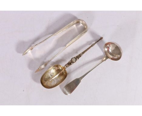 Victorian silver anointing spoon by Wakely &amp; Wheeler (James Wakely &amp; Frank Clarke Wheeler), London 1990, a pair of Ge