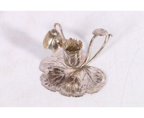 George IV novelty silver miniature chamber-stick or taper-stick modelled as a leaf with flower-head snuffer by&nbsp;Joseph Wi