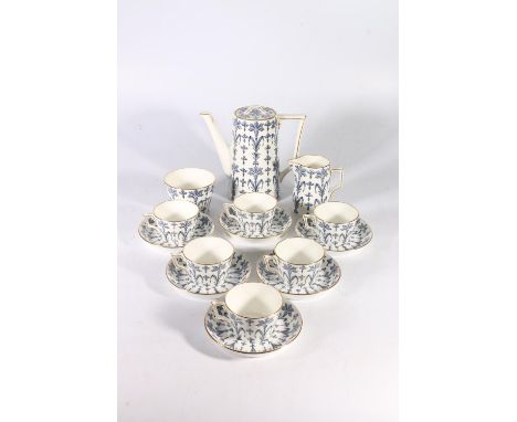 Hammersley &amp; Co. six-piece porcelain coffee set comprising coffee pot, six cups, six saucers, a sugar basin and a cream j