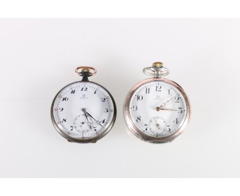 Omega silver open-face pocketwatch, the white enamel dial with subsidiary seconds dial, stamped 0800, and&nbsp;a similar Omeg