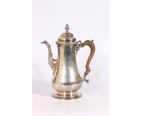 George II silver hot water pot with acorn finial, possibly by Thomas Whipham & Charles Wright, London, 1759, 27cm tall, 905g 