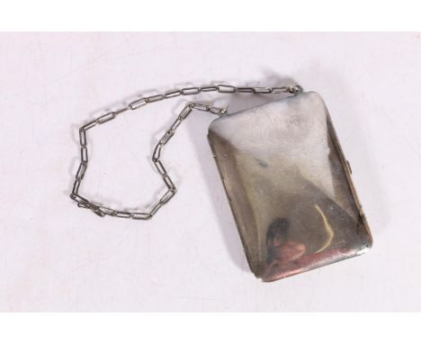 German silver chatelaine purse, opening to reveal sovereign and half sovereign holders, card holder and mirrored compact comp