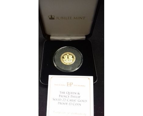 Tristan Da Cunha 'The Queen &amp; Prince Philip 90th &amp; 95th Birthdays 2016 Gold Proof £1 Coin. Cased as Issued by the Jub