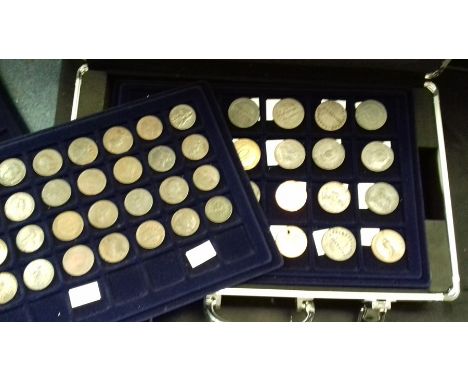 A Metal Case of approx 269 UK &amp; World Tokens 18th/19th Century, Bras Trade Checks, Tin CO-OP Checks and Others.