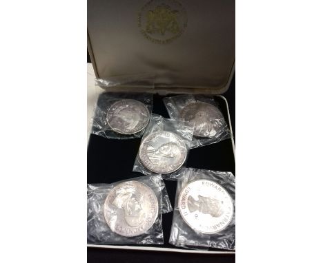 Prince of Wales Investiture Set of 5 Silver Medallions Issued by Slade Hampton &amp; Son Ltd.