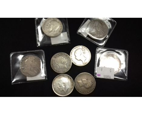 Halfcrowns 1689 1st bust no frosting pearls, 1697 NONO,1746 LIMA NONO, 1818, 1826, 1827, 1916, 1931 (8)
