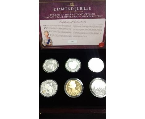 The British Isles &amp; Commonwealth Diamond Jubilee Silver Proof coin collection of 12 Crown sized coins, 2012; Alderney Fiv