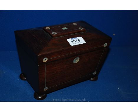 A Victorian Rosewood Tea Caddy with mother of pearl inlay