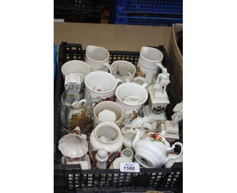 A quantity of souvenir china including Queen Elizabeth ll Jubilee Mug, glass Silver Jubilee Tankard, a Royal Leamington Spa V