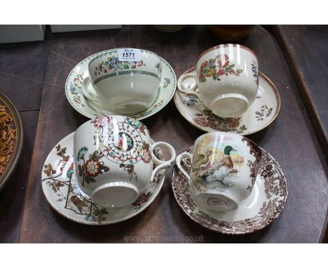 Four outsized Cups and saucers including Spode, Palissy, etc.