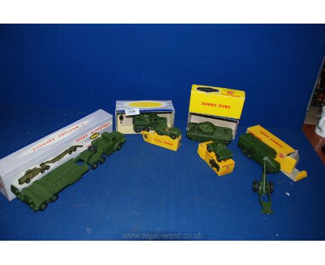 A quantity of Dinky Toys including no. 660 Tank Transporter, no.661;  Recovery Tractor (1957-61); no. 651 Centurion Tank, a/f