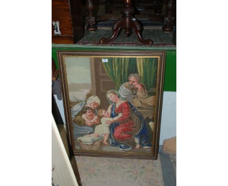 A tapestry depicting a family scene.  26 1/2'' x 22 1/2''