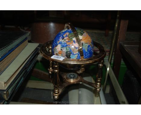 A Lapis Lazuli Globe with compass set in frame beneath