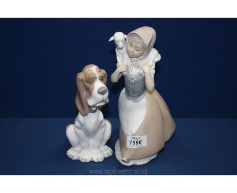 A figure of a Nao Shepherdess 9 3/4'' high together with a Nao Sad Hound 7 1/2'' tall