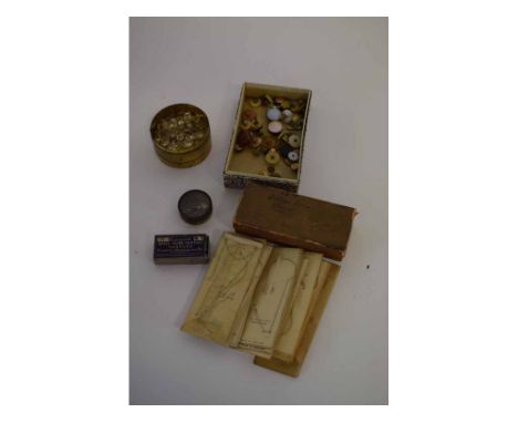 Mixed Lot: to include new old stock 12ct rolled gold chains, further box of mother of pearl  gold plated buttons, tin of deco
