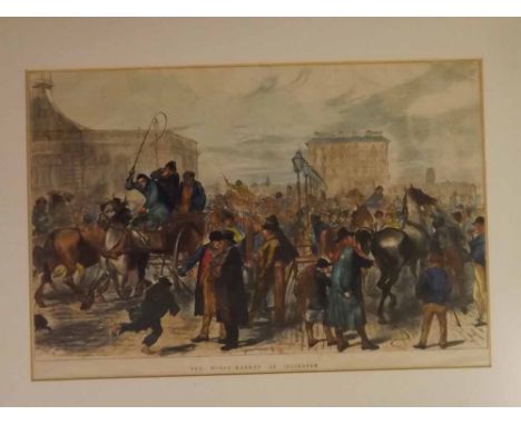 After CR, hand coloured print, "The Horse Market at Islington", 32 x 49cms