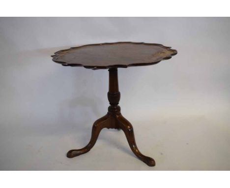 19th century mahogany pie-crust top tilt-top table with turned urn column on a tripod  base (a/f), top 76cms diam x 68cms tal