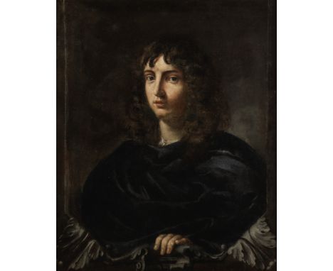 Florentine School, 17th CenturyPortrait of a young man in a blue wrap within a carved stone cartouche oil on canvas71.3 x 58.