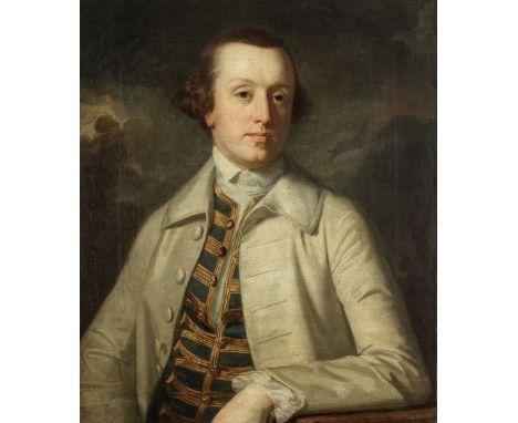 George Romney (Beckside 1734-1802 Kendal)Portrait of Henry Barnes (1730-1788), half-length, in a buff coloured coat and a nav