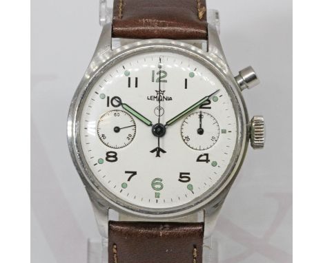 Lemania HS9 British Royal Navy Fleet Air Arm Military issued mono push button chronograph wrist watch, circa 1950, stainless 