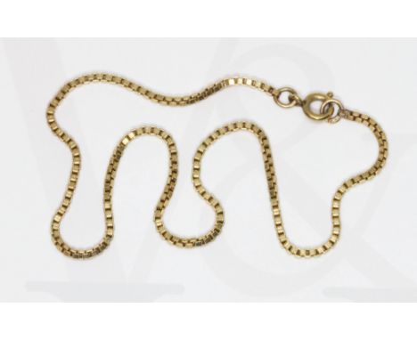 A box link chain, bolt ring clasp marked '9ct', length 24cm, weight 3.3g.  