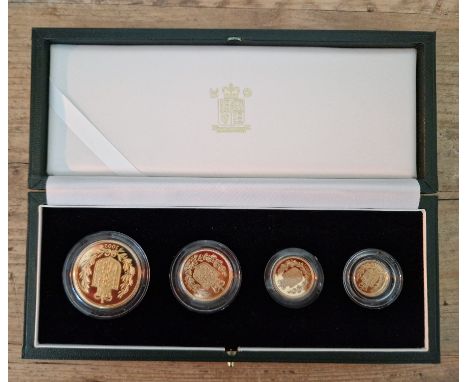 The Royal Mint, the 2002 United Kingdom Gold Proof Four-Coin Sovereign Collection, 4 22ct gold coins comprising of a five-pou