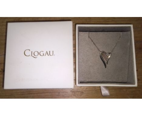 A Clogau silver pendant modelled as a Welsh harp, on 42cm chain, with box.  