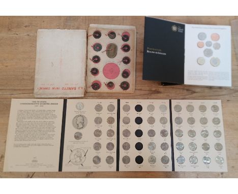 Three coin sets comprising Fifty state commemorative quarters 1999-2008, old Japanese coins &amp; the forth and fifth circula