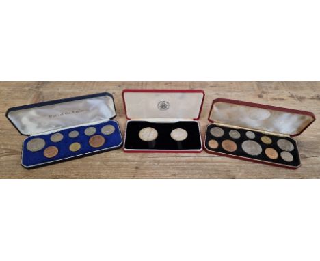 Three coin sets comprising of a Queen Elizabeth II 1953 coronation ten coin specimen set in case,&nbsp; Queen Elizabeth II 19